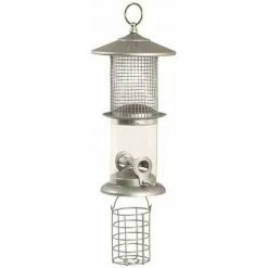 SIENA GARDEN Futtersäule Dreierlei Steel Für Mischfutter, Nüsse Und Meisenknödel, 18x18x50cm