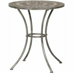 SIENA GARDEN Felina Tisch Ø 70x71 Cm Gestell Stahl Silber-schwarz, Tischplatte Keramik.