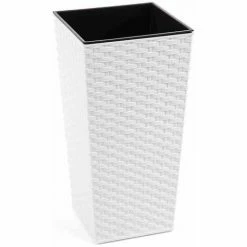 SIENA GARDEN Pflanzgefäß PARIS, Weiß Rattanoptik, 35 X 35 X 68 Cm Kunststoffgefäß Mit Einsatz