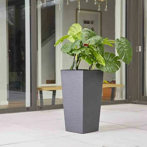 SIENA GARDEN Pflanzgefäß NIZZA, Graphit Rillenoptik, 25 X 25 X 46,5 Cm Kunststoffgefäß Mit Einsatz 6 SIENA GARDEN Pflanzgefäß NIZZA, Graphit Rillenoptik, 25 X 25 X 46,5 Cm Kunststoffgefäß Mit Einsatz – Bild 4