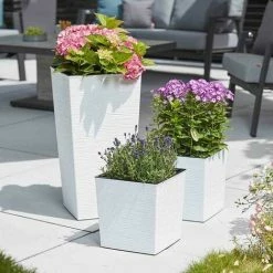 SIENA GARDEN Pflanzgefäß NIZZA, Weiß Rillenoptik, 30 X 30 X 57 Cm Kunststoffgefäß Mit Einsatz -SIENA GARDEN Shop 41373938 2