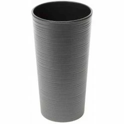 SIENA GARDEN Pflanzgefäß LOCON, Graphit Rillenoptik, Ø 25 X 46,5 Cm Kunststoffgefäß Mit Einsatz