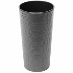 SIENA GARDEN Pflanzgefäß LOCON, Graphit Rillenoptik, Ø 30 X 57 Cm Kunststoffgefäß Mit Einsatz