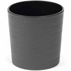 SIENA GARDEN Pflanzgefäß LENS, Graphit Rillenoptik, Ø 25 X 25,5 Cm Kunststoffgefäß Mit Einsatz