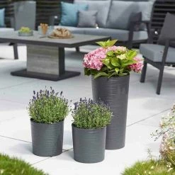 SIENA GARDEN Pflanzgefäß LENS, Graphit Rillenoptik, Ø 25 X 25,5 Cm Kunststoffgefäß Mit Einsatz -SIENA GARDEN Shop 41373955 3
