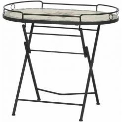 SIENA GARDEN Stella Serviertisch Gestell Stahl Schwarz Matt, Fläche Keramik Mehrfarbig, Praktisch Zusammenklappbar